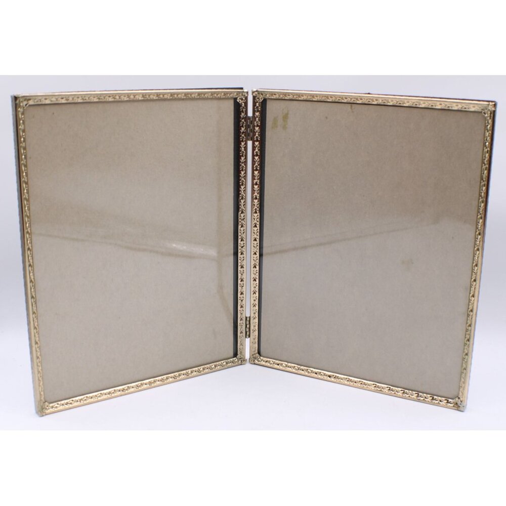 Brass Ornate Double Hinge Frame 8x10" Glass Desktop Vintage Side by Side Pics